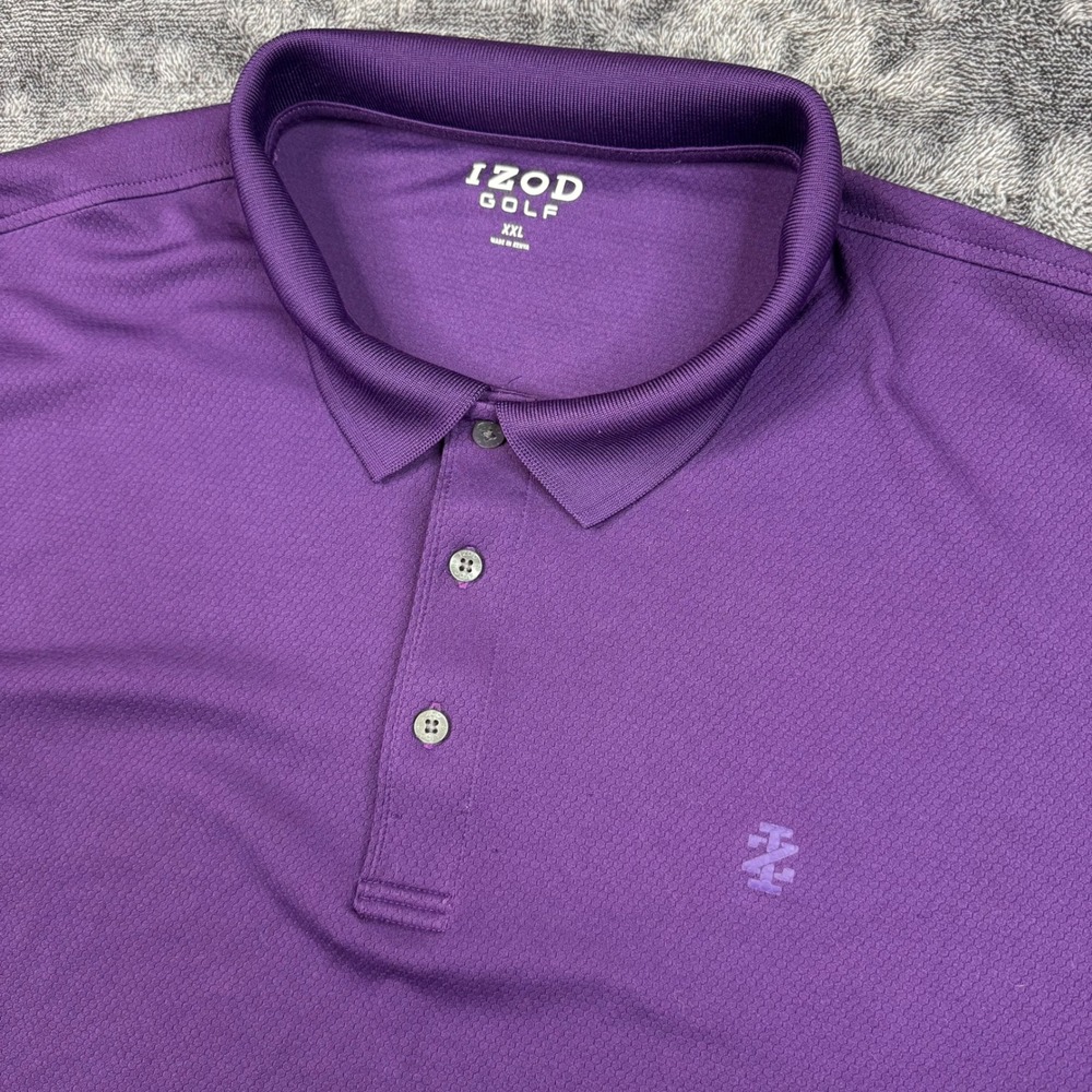 IZOD Golf Polo Mens XXL Purple Short Sleeve Textured Honeycomb Reprocessed Poly